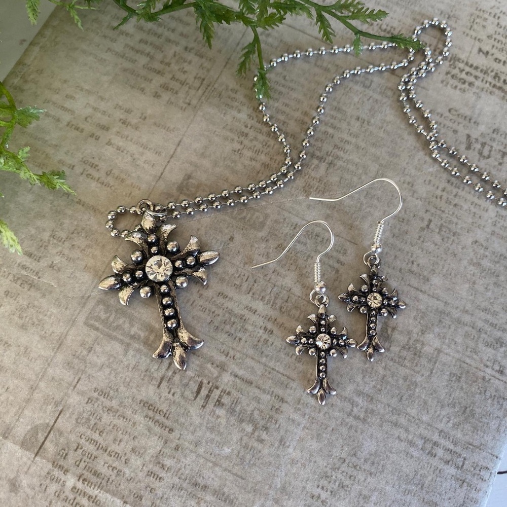 Cross Necklace and Earrings Set